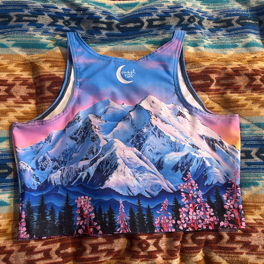 Rachel Pohl Blue and Pink Mountain Crop Top